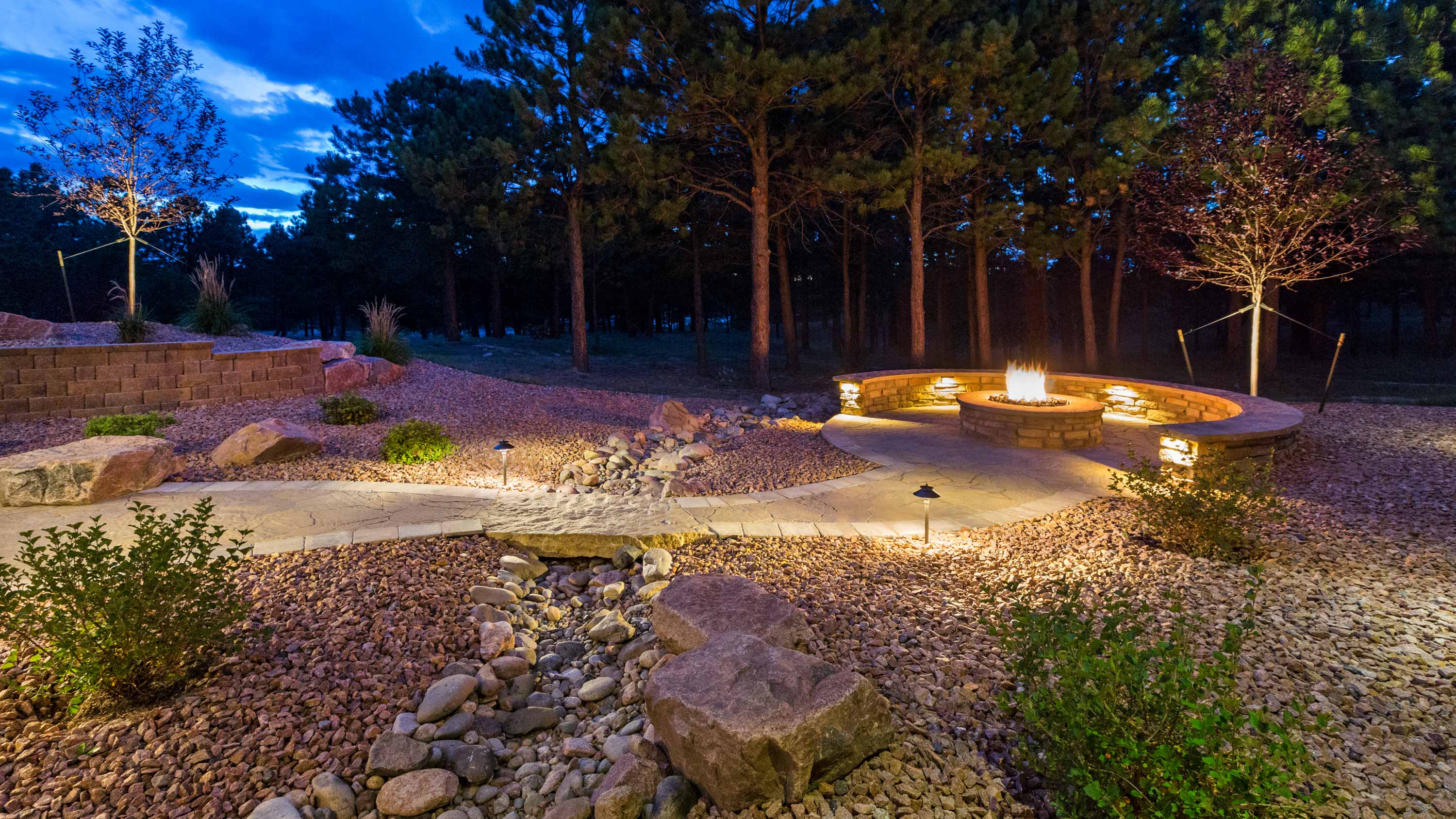 Rocks, Landscape at dusk, firepit, evening