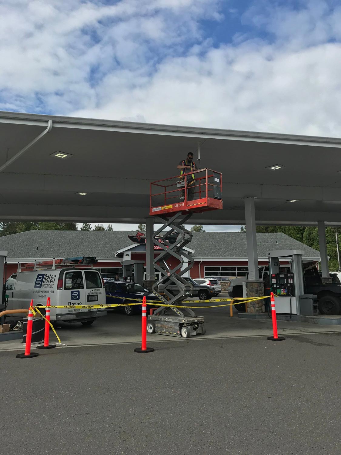 Installing lighting in a gas station