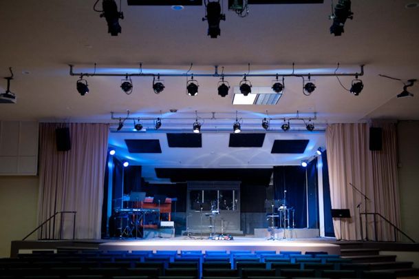 View of stage with Blue lights