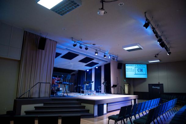 stage with blue lights