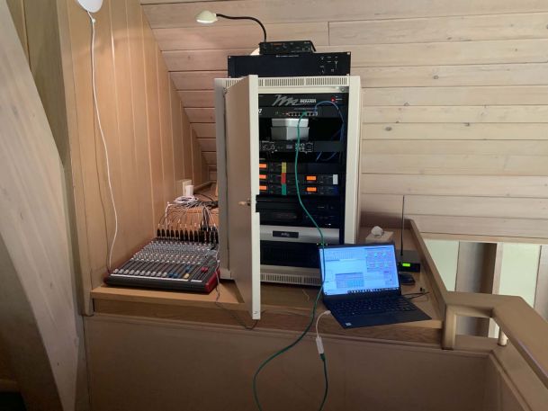 Laptop connected to wiring box